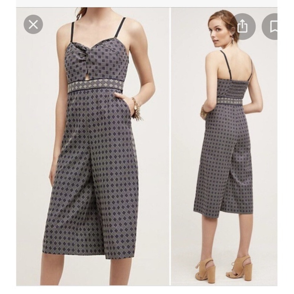 Nwt Anthropologie Elevenses Women's Navy Remy Cropped Pants Jumpsuit  10 M/l